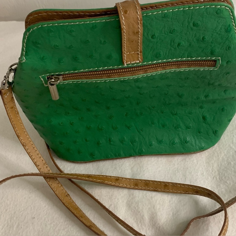 Genuine Italian OSTRITCH Embossed Leather Crossbody Bag Womens Green Purse - Picture 9 of 13